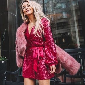 Pink sequin express wrap dress size xxs